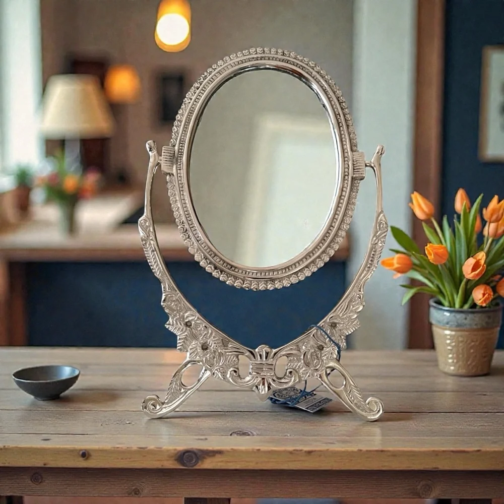 Ornate Silver Swivel Vanity Mirror